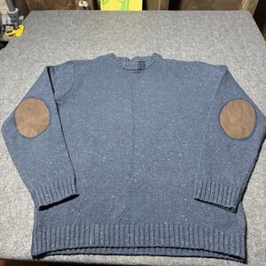 Line of Trade Sweater Blue Wool Blend Elbow Patches Crewneck Mens M Speckled
